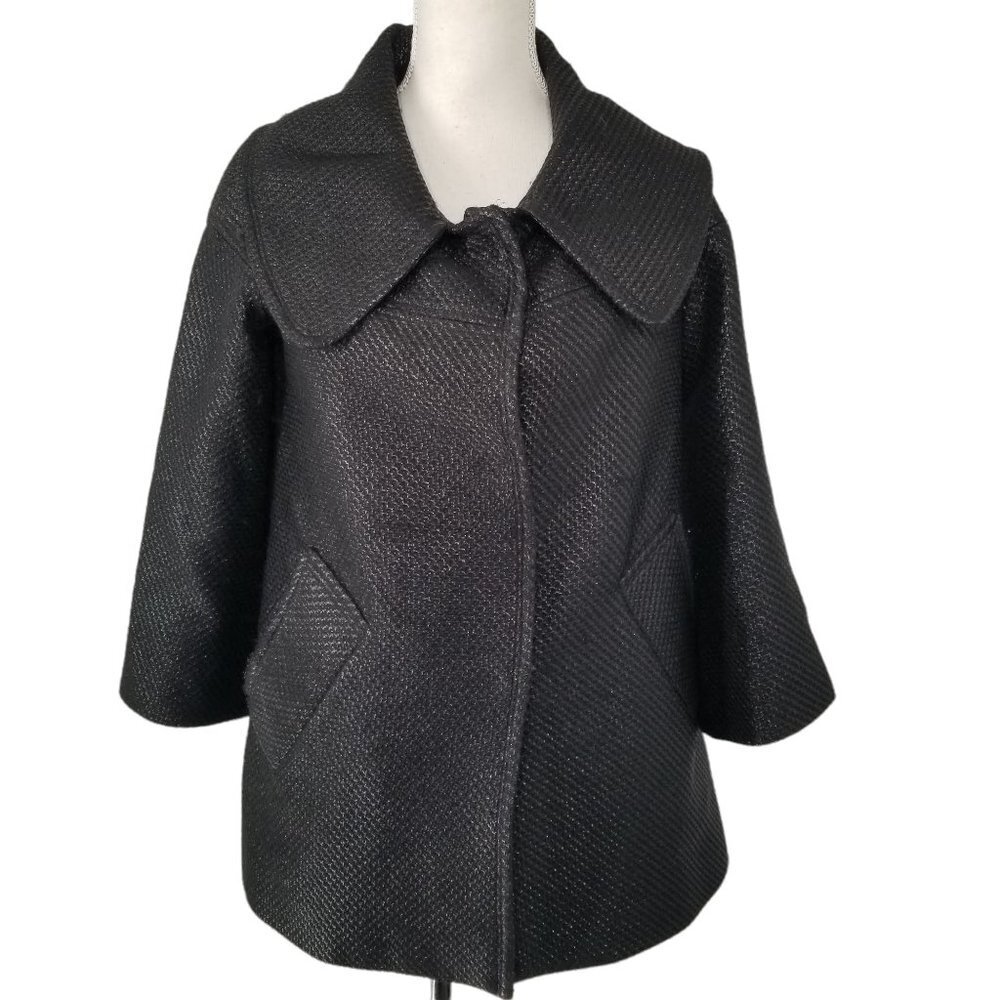 Yoana Baraschi Women's Black Metallic Wool Blend Car Dress Coat Size XS